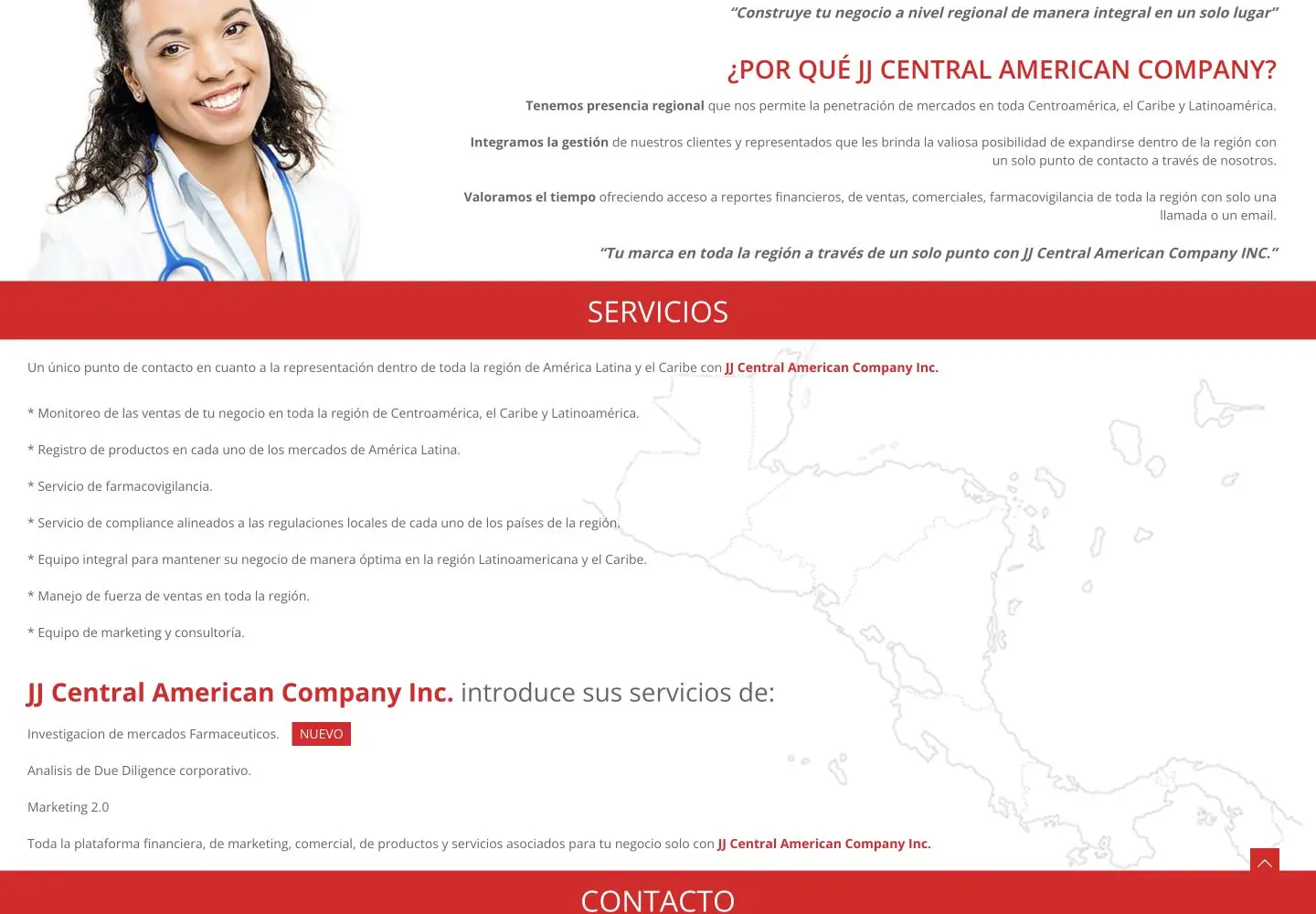Captura de la sección de servicios de JJ Central American